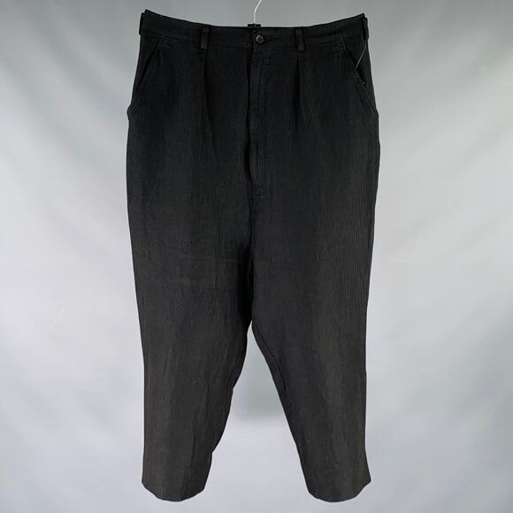 COMME des GARCONS Size S Black Stripe Linen Blend Drop Crotch Dress Pants - Picture 1 of 4